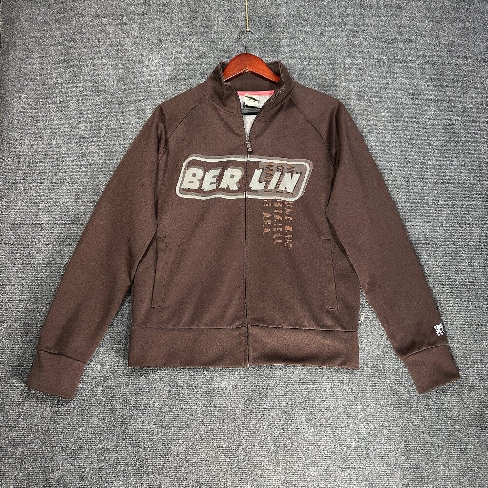 Vintage Blue Marlin SweatShirt Mens Medium Brown Full Zip Pockets Cotton Poly